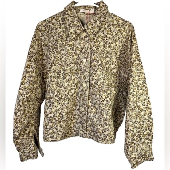 NWT‎ SOLITAIRE Anthropologie Hand-Made Floral Eyelet Jean Jacket 23-212 LARGE